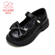 Fuluo Mi Girls Genuine Leather Shoes Spring and Autumn Soft Sole Black Single Shoes for Big Children Bow Princess Shoes Black Single Layer 35