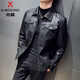 KBXNG Jinba Men's Thin Slim Leather Jacket Men's Lapel Leather Jacket Trendy Casual Black Velvet M Recommended 100-110 Jin Jin equals 0.5 kg
