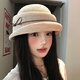 Woodpecker (TUCANO) Elegant Bow Curly Top Hat Women's French Hepburn Style Fisherman Hat Showing Face Small Basin Hat Oatmeal Color Adjustable (56-58cm)
