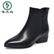 Woodpecker leather short boots for women 2025 new autumn and winter pointed toe thick heel soft leather Martin boots spring and autumn middle heel women's shoes small nude boots brown (spring and autumn thin velvet) 35