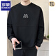 ROMON Men's Sweatshirt New 2026 Spring and Autumn Trendy Brand Three-dimensional Stenciled Embossed Heavy Bottoming Shirt Round Neck Long Sleeve T-shirt Black L