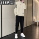 JEEP SPIRIT casual sports suit men's spring and autumn trendy loose round neck pullover long-sleeved sweatshirt running two-piece set black 577 M 90-110Jin Jin equals 0.5 kg