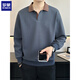 ROMON high-end heavyweight sweatshirt for men spring 2026 new trendy simple versatile long-sleeved polo shirt loose lapel T-shirt gray W022 sweatshirt M (approximately -120Jin Jin is equal to 0.5kg can be worn)