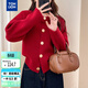 TonLion 2025 Autumn and Winter Sweater Women's American Retro Style Knitted Cardigan Jacket Red High-end Fashion Versatile Trend