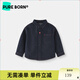 Borien denim boys' long-sleeved shirt spring and autumn new versatile fashion casual tops for baby girls dark denim blue 130
