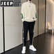 JEEP SPIRIT casual sports suit men's spring and autumn trendy loose round neck pullover long-sleeved sweatshirt running two-piece set black 577 M 90-110Jin Jin equals 0.5 kg