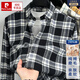 Pierre Cardin 100% cotton plaid long-sleeved shirt men's spring brushed shirt men's fashion casual no-iron inch shirt blue 100% cotton L