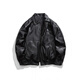 YISHion official flagship model Japanese solid color motorcycle bomber jacket men's American retro loose PU leather jacket autumn and winter clip black quilted thickened M
