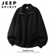 JEEP SPIRIT American solid color heavyweight stand-up collar cardigan 2026 new sweatshirt men's spring loose couple sports coat jacket hemp gray M