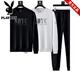 Playboy long-sleeved T-shirt business sports suit spring and autumn new men's middle-aged and elderly dad's loose large size sweatshirt two-piece set D04 black M