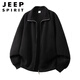 JEEP SPIRIT American solid color heavyweight stand-up collar cardigan 2026 new sweatshirt men's spring loose couple sports coat jacket hemp gray M