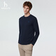 HAZZYS Men's 2026 Spring New Pullover Solid Color Men's Tops Round Neck Long Sleeve T-Shirt Men ABTZE0DAE06 Navy Blue NV M (170/92A 46)