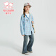 Fuluo Mi Girls' Shirt Spring New Sweet and Western Style Loose Shirt Little Girl's Plaid Long Sleeve Top Blue Plaid 160