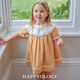 Happyology British girls short-sleeved dress embroidered collar summer skirt British children's princess dress