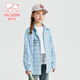 Fuluo Mi Girls' Shirt Spring New Sweet and Western Style Loose Shirt Little Girl's Plaid Long Sleeve Top Blue Plaid 160