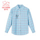 Fuluo Mi Girls' Shirt Spring New Sweet and Western Style Loose Shirt Little Girl's Plaid Long Sleeve Top Blue Plaid 160