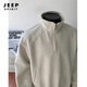 JEEP SPIRIT Sudadera casual americana con media cremallera y cuello alto para hombre, primavera, silueta holgada y pesada, abrigo deportivo juvenil, base gris claro M