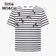 Little MO&Co. pure cotton little moco children's clothing 26 summer new style girls ballet style bow striped short-sleeved T-shirt white and black striped color 110 110/56