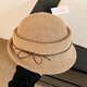 Woodpecker (TUCANO) Elegant Bow Curly Top Hat Women's French Hepburn Style Fisherman Hat Showing Face Small Basin Hat Oatmeal Color Adjustable (56-58cm)