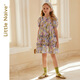 Little Naive medium to large children's short-sleeved dress summer multi-color girl's ear-trimmed pure cotton princess dress tulip purple 150