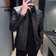 KBXNG Jinba Men's Thin Slim Leather Jacket Men's Lapel Leather Jacket Trendy Casual Black Velvet M Recommended 100-110 Jin Jin equals 0.5 kg