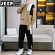 JEEP SPIRIT suit men's spring and autumn casual sports wear set with contrasting color splicing loose long-sleeved thick cotton T with T4 black sweatshirt suit M (about 90-110Jin Jin equals 0.5 kg can be worn)