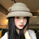 Woodpecker (TUCANO) Elegant Bow Curly Top Hat Women's French Hepburn Style Fisherman Hat Showing Face Small Basin Hat Oatmeal Color Adjustable (56-58cm)