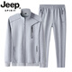 JEEP SPIRIT men's spring, autumn and winter handsome sweatshirt casual suit young and middle-aged dad cotton trendy sportswear three-piece set medium gray jacket + pants M