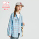 Fuluo Mi Girls' Shirt Spring New Sweet and Western Style Loose Shirt Little Girl's Plaid Long Sleeve Top Blue Plaid 160