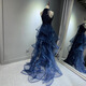 Mofu Blue Evening Dress 2026 Light Luxurious Sequin Tassel Piano Performance Dress Violin Art Exam Host Dress Blue Dress XS