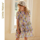 Little Naive medium to large children's short-sleeved dress summer multi-color girl's ear-trimmed pure cotton princess dress tulip purple 150