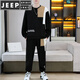 JEEP SPIRIT suit men's spring and autumn casual sports wear set with contrasting color splicing loose long-sleeved thick cotton T with T4 black sweatshirt suit M (about 90-110Jin Jin equals 0.5 kg can be worn)