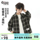 Little Elephant Ham Children's Clothing Boys' Velvet Shirt Children's Warm Bottoming Shirt Winter New Jacket Army Green Check 150 cm