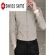 SKITIE Swiss military men's long-sleeved shirt spring and autumn new business casual striped formal shirt high-end clothes khaki counter quality L recommended 110-125Jin Jin equals 0.5 kg
