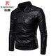 KBXNG Jinba Men's Thin Slim Leather Jacket Men's Lapel Leather Jacket Trendy Casual Black Velvet M Recommended 100-110 Jin Jin equals 0.5 kg
