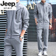 JEEP SPIRIT men's spring, autumn and winter handsome sweatshirt casual suit young and middle-aged dad cotton trendy sportswear three-piece set medium gray jacket + pants M