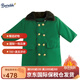 Burwilde international brand children's green military coat cotton thickened mid-length coat children's winter clothing thickened warm baby green single-piece military coat 140 cm