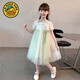 G.duck Girls Dress Summer 2025 New National Style Girls Thin Mesh New Chinese Style Embroidered Hanfu Princess Skirt Green 110 cm