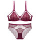 Victoria's style wire-free underwear set red sexy lace big breasts slimming push-up French thin underwear for women black bra + panties M -32C and 34/75AB cup