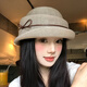 Woodpecker (TUCANO) Elegant Bow Curly Top Hat Women's French Hepburn Style Fisherman Hat Showing Face Small Basin Hat Oatmeal Color Adjustable (56-58cm)