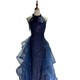 Mofu Blue Evening Dress 2026 Light Luxurious Sequin Tassel Piano Performance Dress Violin Art Exam Host Dress Blue Dress XS