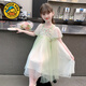 G.duck Girls Dress Summer 2025 New National Style Girls Thin Mesh New Chinese Style Embroidered Hanfu Princess Skirt Green 110 cm