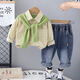 G.duck little yellow duck boys spring suit 2026 new style baby spring and autumn shirt two-piece children's clothing trendy HB scarf striped shirt 2-piece set brown 90 cm recommended height around 82
