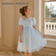 Balabala children's clothing girls skirt children's dress medium and large children 2026 new summer mesh skirt puff sleeves blue tone 00388 90