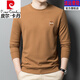 Pierre Cardin Langarmed T-Shirt Herren-Sweatshirt reine Baumwolle Runde Halsfeder und Herbst neu 2025 Waffel Trendy T-Shirt-Basis-Hemd mit mittlerem Alter 835 Dunkelgrün hautfreundlich und komfortabel 170/l empfohlen 120-140jin [Jin gleich 0,5 kg]