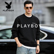 Playboy (PLAYBOY) American heavyweight round neck sweatshirt for men 2026 spring loose large size trendy velvet bottoming shirt top dark blue S recommended 95-120Jin Jin equals 0.5 kg