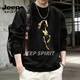 JEEP SPIRIT American heavyweight sweatshirt for men 2026 spring loose velvet thickened round neck long-sleeved bottoming shirt top white M