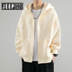 JEEP SPIRIT Jeep Cardigan Sweatshirt 2026 Spring and Autumn Men's Loose American Heavy Casual Top Trendy Brand Youth Hooded Jacket (Spring and Autumn Style) Apricot S Recommendation 85-105Jin Jin equals 0.5 kg