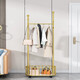 DSRAWMYT coat rack with wheels, movable bedroom multi-functional storage rack, light luxury clothes hanger, floor-standing gift, champagne gold 80CM, with rollers + with basket