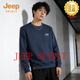 JEEP SPIRIT sweatshirt men's 2026 spring new American casual loose round neck pullover versatile long-sleeved top black M